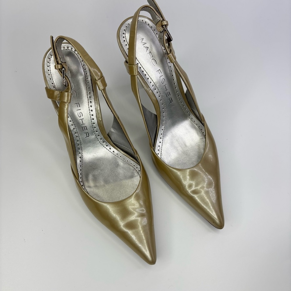 SH3‎  Fisher Lalia Champagne Gold Stiletto Patent Leather Elegant Witchy Size 6